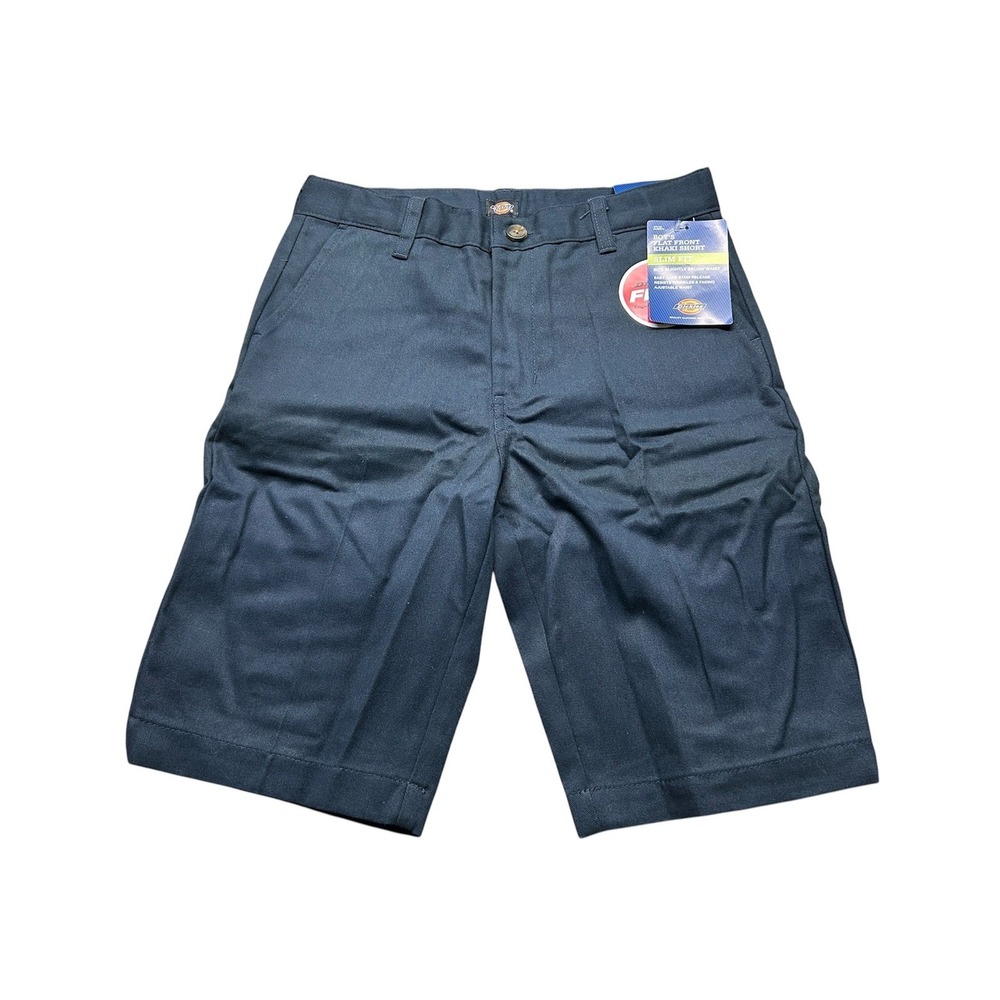 Dickies Boys Flex Slim Fit Flat Front Khaki Shorts Size 14 Navy Blue KR701DN NEW